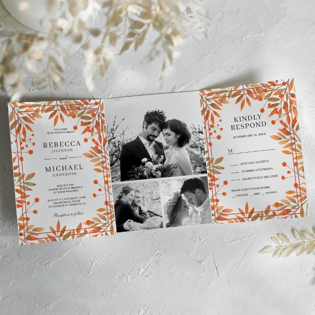 Invitation Trois Volets Mariage avec un collage de photos de feuilles d'au (Créateur téléchargé)