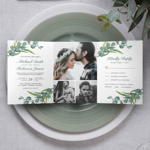 Invitation Trois Volets Mariage avec un collage de photos de feuilles d'eu