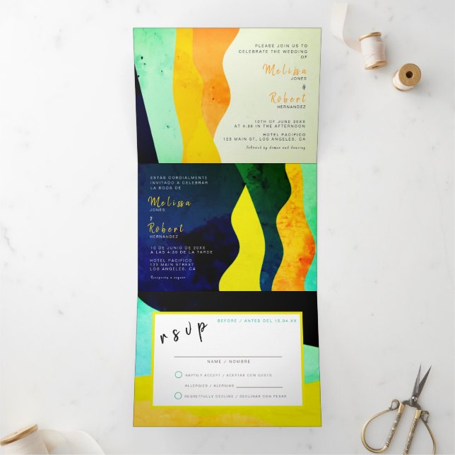 Invitation Trois Volets Mariage bilingue - Bijoux tout en un (Intérieur)