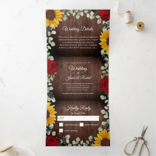 Invitation Trois Volets Mariage Budget du Sunflowers Eucalyptus Red Rose W