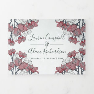 Invitation Trois Volets Mariage champêtre aquarelle rose flore tout-en-un 
