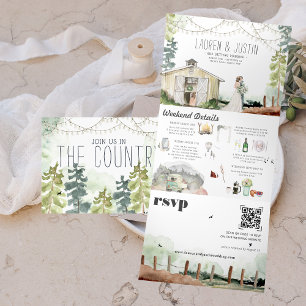 Invitation Trois Volets Mariage champêtre dans une grange forestière