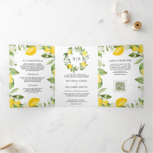 Invitation Trois Volets Mariage Citron Verger Citrus Rustique Code QR