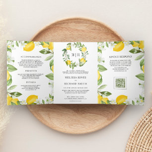 Invitation Trois Volets Mariage Citron Verger Citrus Rustique Code QR