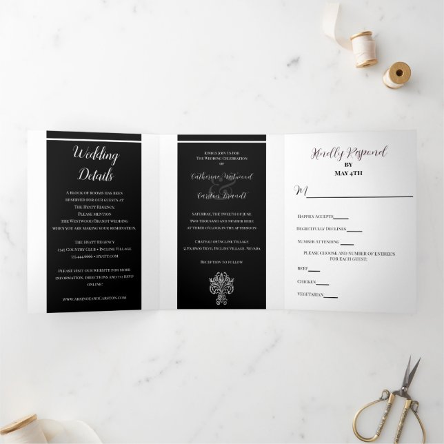 Invitation Trois Volets Mariage classique à deux couleurs (Intérieur)