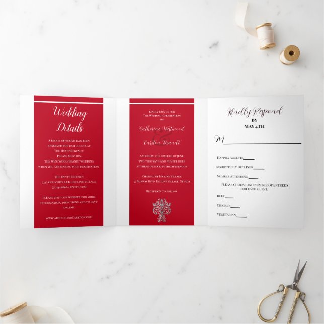 Invitation Trois Volets Mariage classique à deux couleurs (Intérieur)