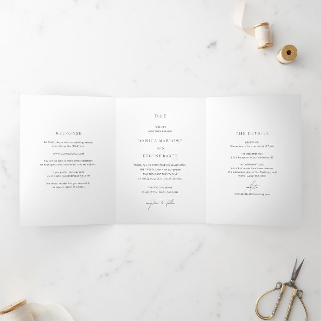 Invitation Trois Volets Mariage classique noir et blanc élégant (Intérieur)