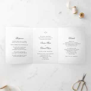 Invitation Trois Volets Mariage Classique Noir et Blanc Propre