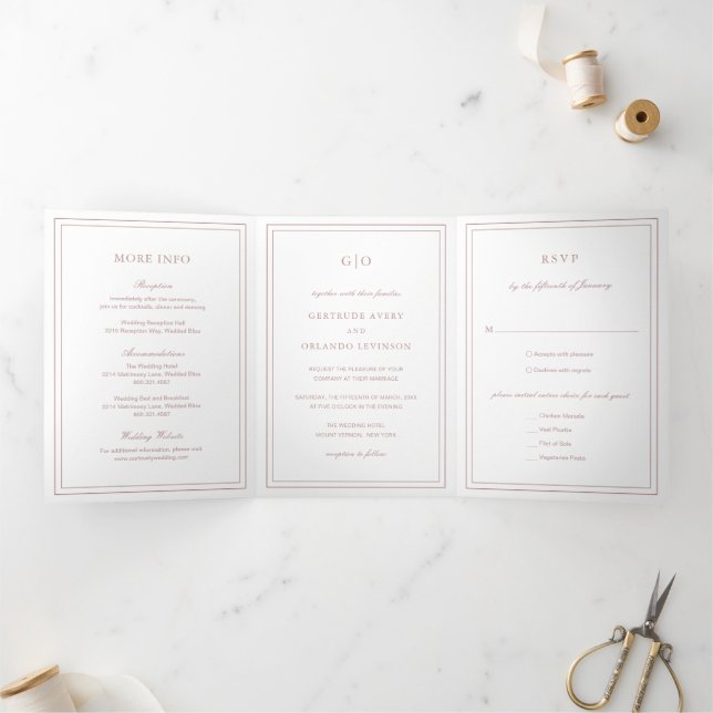 Invitation Trois Volets Mariage classique rose élégant (Intérieur)