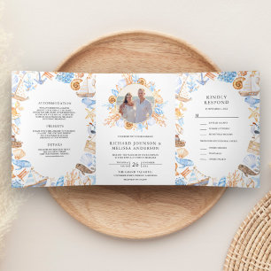 Invitation Trois Volets Mariage Collage de Photos de Cadre Naïutique à l'A