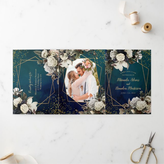 Invitation Trois Volets Mariage d'aquarelle florale rustique moderne (Extérieur)