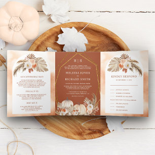 Invitation Trois Volets Mariage d'automne en terre cuite aux fleurs de cit