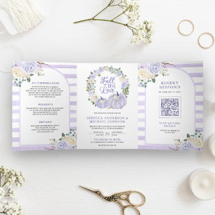 Invitation Trois Volets Mariage de code QR Citrouille Rose Lavender
