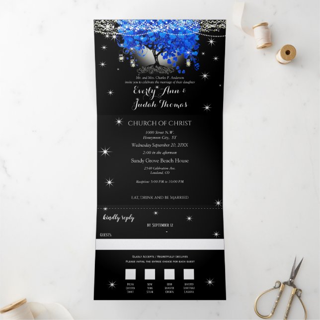 Invitation Trois Volets Mariage de feuilles cardiaques tri-pliées élégant  (Intérieur)