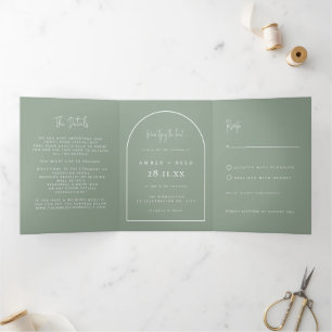 Invitation Trois Volets Mariage de jonction Arch moderne Sage Green Détail