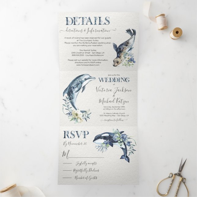 Invitation Trois Volets Mariage de la vie marine (Intérieur)