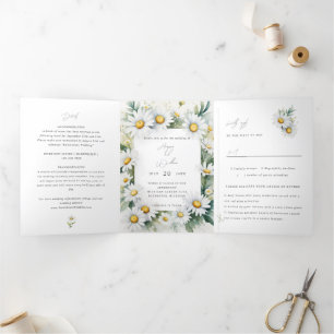 Invitation Trois Volets mariage de marguerites fleurs sauvages