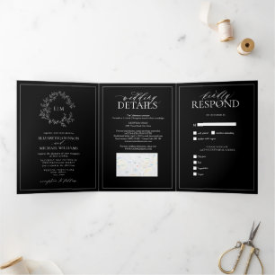 Invitation Trois Volets Mariage de monogramme blanc noir