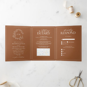 Invitation Trois Volets Mariage de monogramme en terre cuite
