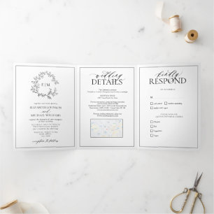 Invitation Trois Volets Mariage de monogramme noir blanc