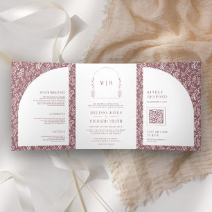 Invitation Trois Volets Mariage de Rose Dusty Arch en feuille d'art minima