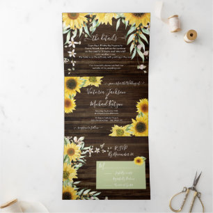 Invitation Trois Volets Mariage de tournesol rustique