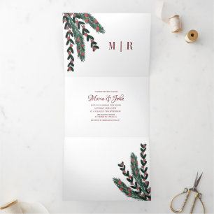 Invitation Trois Volets Mariage Décoration de Noël Gouache Botanique