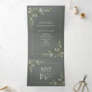 Invitation Trois Volets Mariage des repas verts de l'Eucalyptus Sage Botan