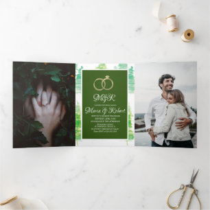 Invitation Trois Volets Mariage d'hiver Aquarelle moderne Pine Arbres