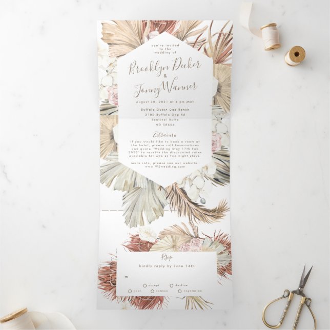 Invitation Trois Volets Mariage du désert Pampas Boho (Intérieur)