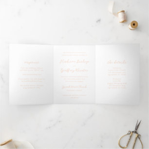 Invitation Trois Volets Mariage Élégant à l'Écriture Gras Abricot