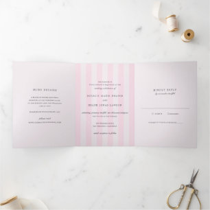 Invitation Trois Volets Mariage élégant aux rayures roses modernes