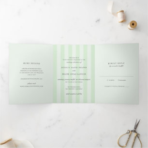 Invitation Trois Volets Mariage élégant aux rayures vertes modernes
