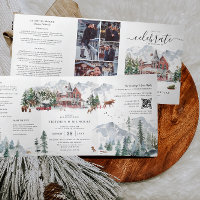 Mariage élégant de chalet de ski de montagne d'hiv