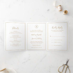 Invitation Trois Volets Mariage Élégant Or Traditionnel