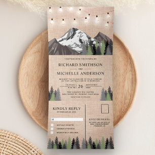 Invitation Trois Volets Mariage en forêt de montagne avec guirlande de lum