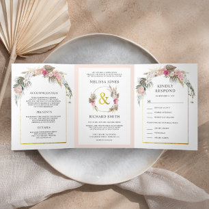 Invitation Trois Volets Mariage Floral Bohème Rustique Rose Pâle Arch de P
