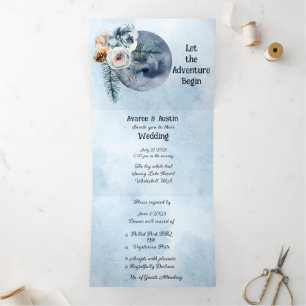 Invitation Trois Volets Mariage floral de la Lune bleue