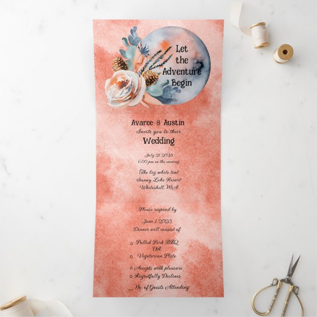 Invitation Trois Volets Mariage floral de la Lune bleue (Intérieur)