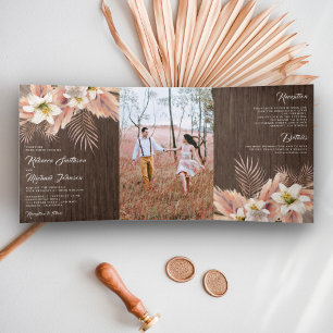 Invitation Trois Volets Mariage Floral de Lys Blanc Terres de Palmiers Pam