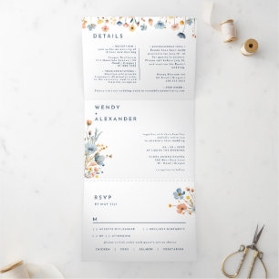 Invitation Trois Volets Mariage floral élégant tout en un