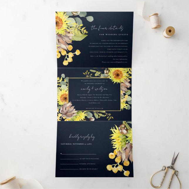 Invitation Trois Volets Mariage FLORAL EUCALYPTUS DE LA MARINE RUSTIQUE (Intérieur)