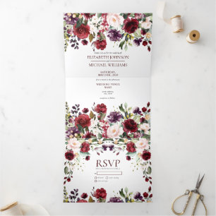 Invitation Trois Volets Mariage floral romantique Bourgogne