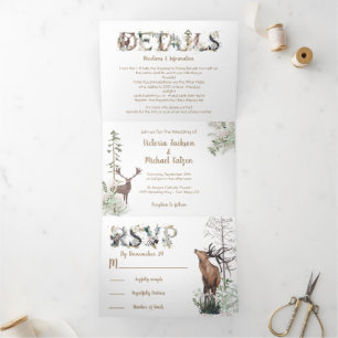 Invitation Trois Volets Mariage forestier de l'aquarelle des bois