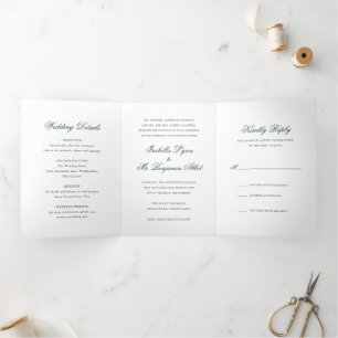 Invitation Trois Volets Mariage Formel Élégant de Traditionnelle Forêt Ver