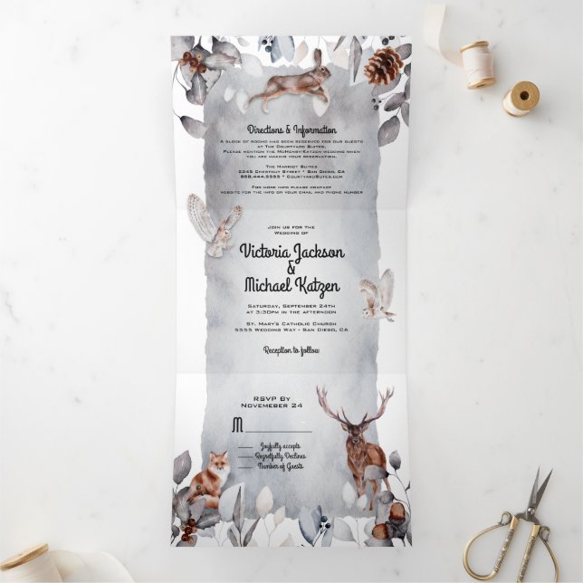 Invitation Trois Volets Mariage frais dans une forêt champêtre (Intérieur)