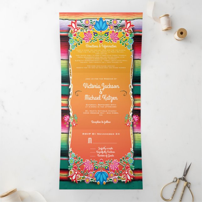 Invitation Trois Volets Mariage mexicain Rug et Mariage floral (Intérieur)