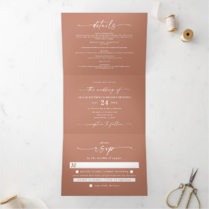 Invitation Trois Volets Mariage minimal en terre cuite simple en terre cui