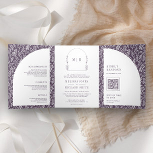 Invitation Trois Volets Mariage minimaliste en feuilles d'art en ligne pou
