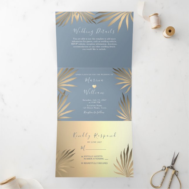 Invitation Trois Volets Mariage moderne à Blue Beach (Intérieur)
